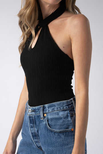 THE RANGE Halter Tie Bodysuit in Black