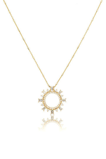 L.A. STEIN Baguette Diamond Shipswheel Compass Necklace in Yellow Gold