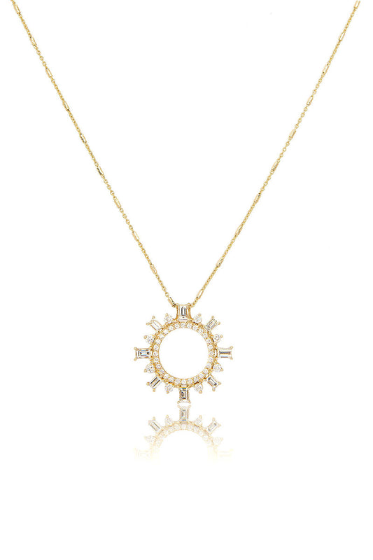 L.A. STEIN Baguette Diamond Shipswheel Compass Necklace in Yellow Gold