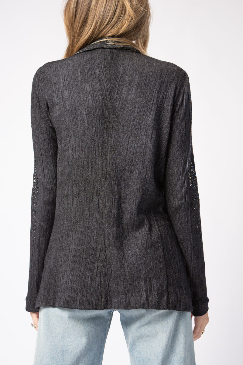 AVANT TOI Embellished Plissé Blazer Jacket in Nero