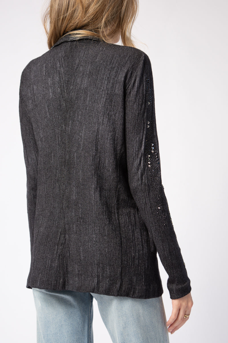 AVANT TOI Embellished Plissé Blazer Jacket in Nero