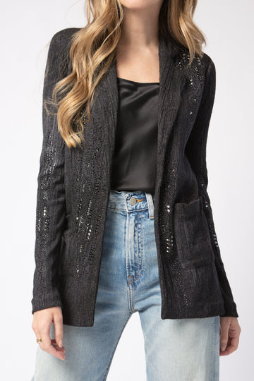 AVANT TOI Embellished Plissé Blazer Jacket in Nero