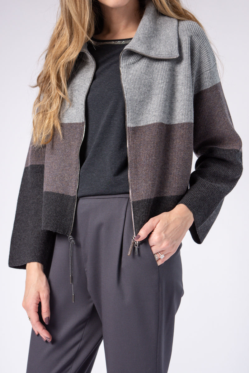 FABIANA FILIPPI Zip Up Cardigan in Color Block