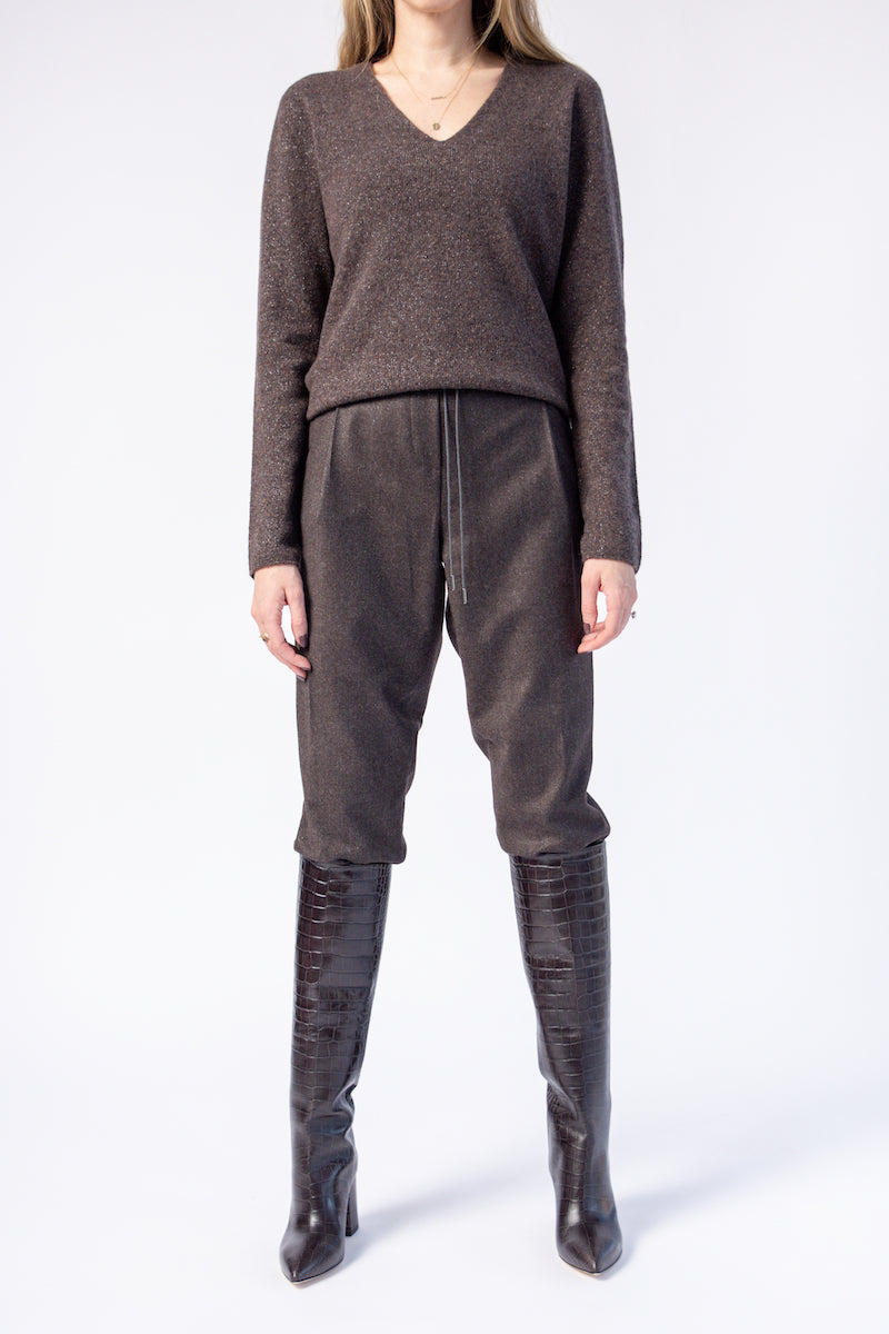 FABIANA FILIPPI V-Neck Sweater in Marled Brown