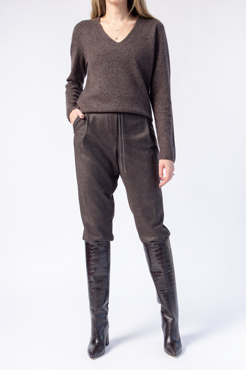FABIANA FILIPPI V-Neck Sweater in Marled Brown