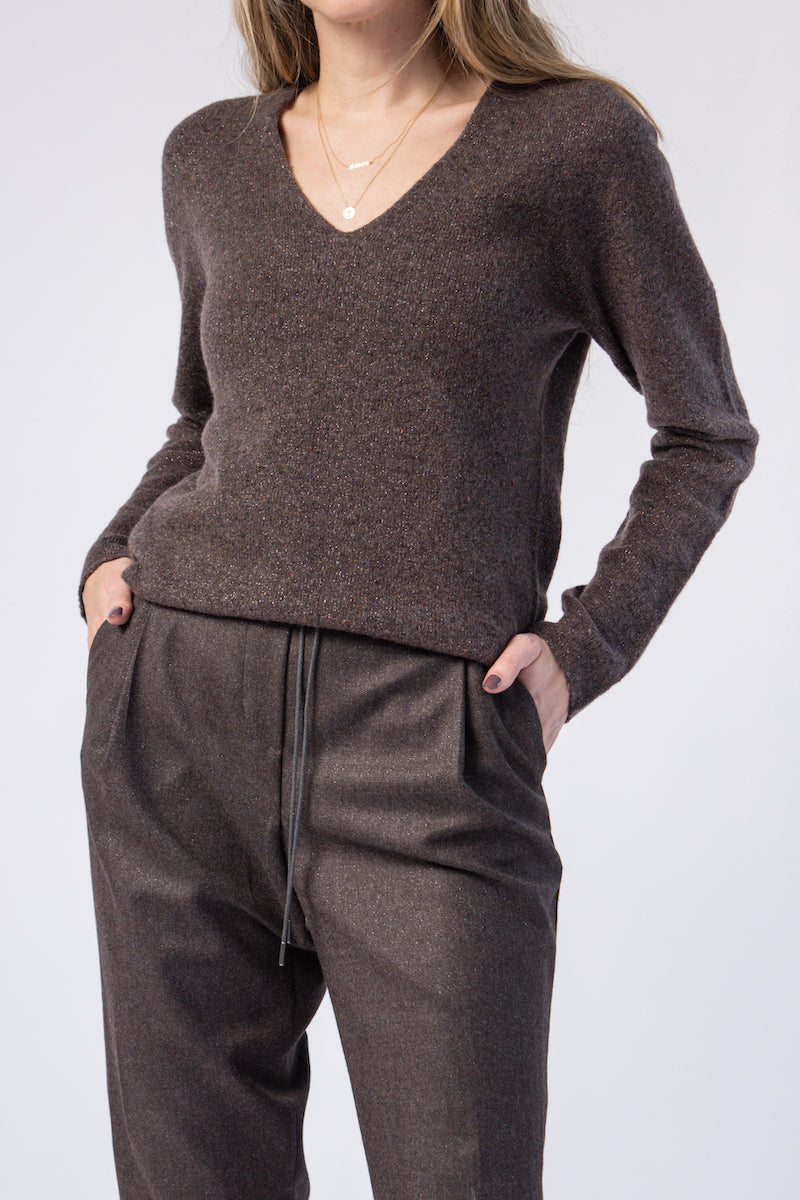 FABIANA FILIPPI V-Neck Sweater in Marled Brown