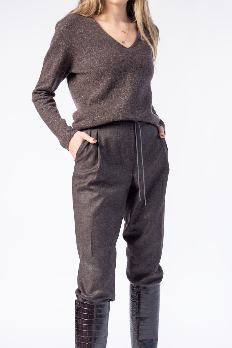 FABIANA FILIPPI V-Neck Sweater in Marled Brown