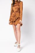 IRO Osium Ruffled Mini Dress in Camel