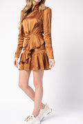 IRO Osium Ruffled Mini Dress in Camel