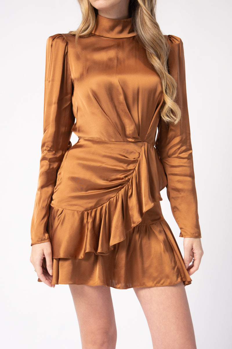 IRO Osium Ruffled Mini Dress in Camel