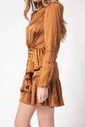 IRO Osium Ruffled Mini Dress in Camel