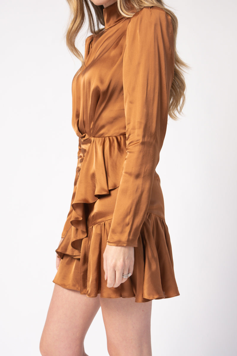 IRO Osium Ruffled Mini Dress in Camel