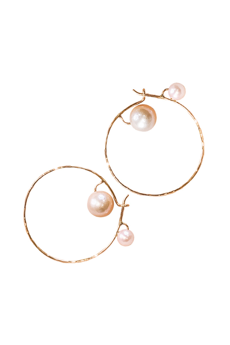 Double White Pearl Tribal Hoops with Diamonds
