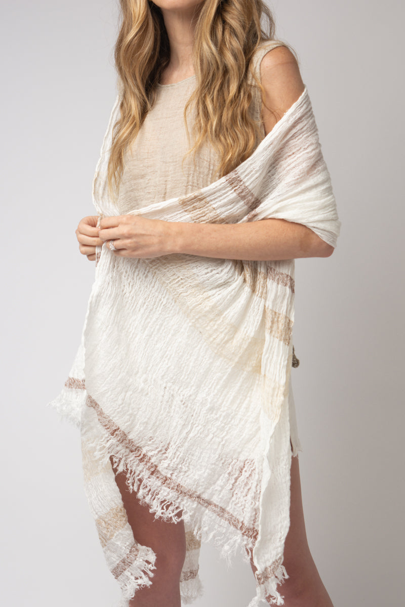LA BOTTEGA DI BRUNELLA Scialle Riga Brown Scarf in Latte