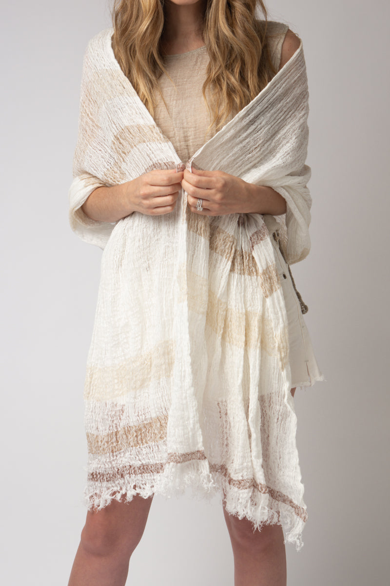 LA BOTTEGA DI BRUNELLA Scialle Riga Brown Scarf in Latte