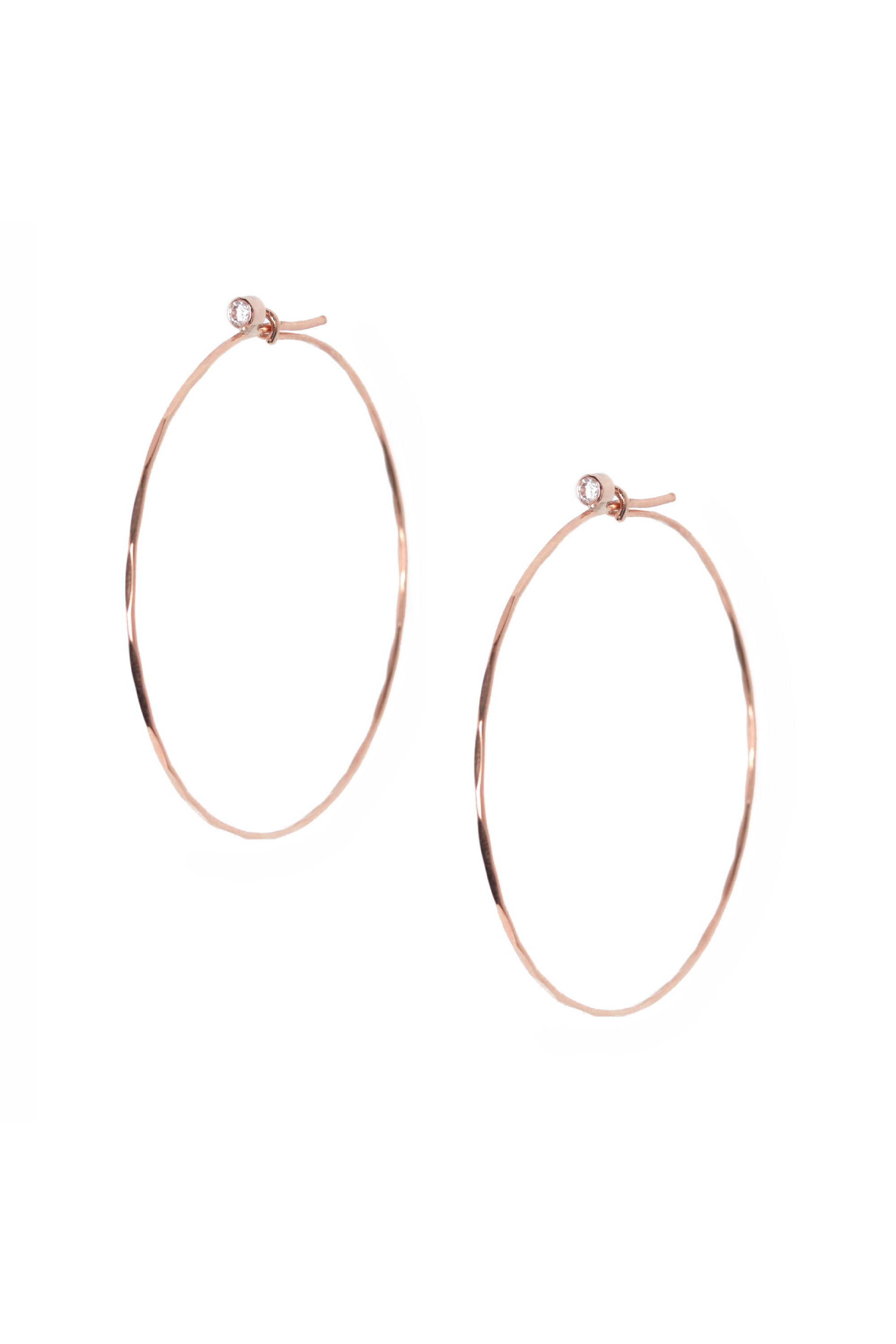 Diamond Studded Large Jessica Hoops in 18k Rose Gold