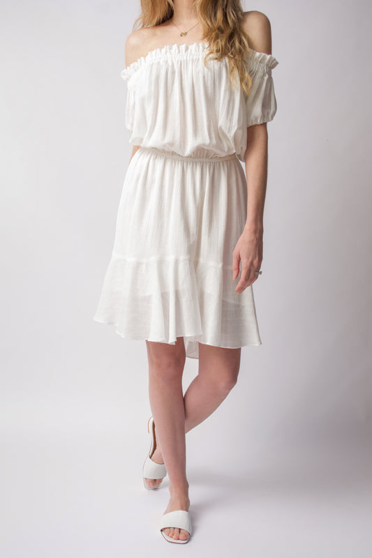 NSF Niara Short Sleeve Peasant Dress in White