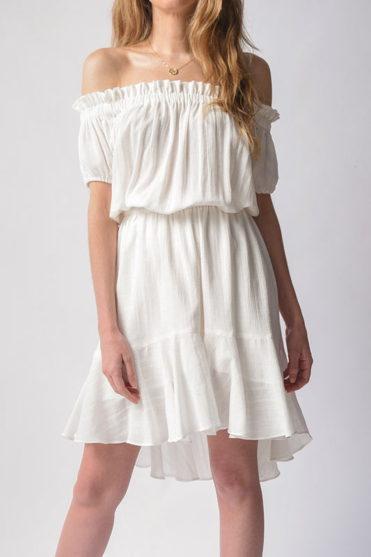 NSF Niara Short Sleeve Peasant Dress in White