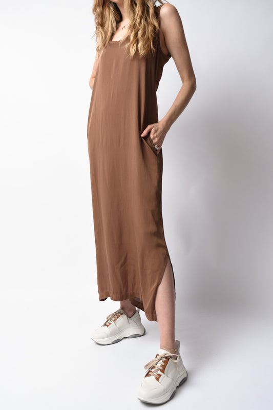 PRIVATE 0204 Silk Tank Maxi Dress in Cocoa