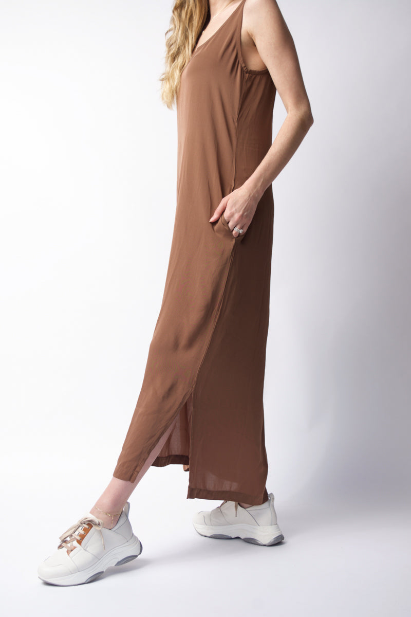 PRIVATE 0204 Silk Tank Maxi Dress in Cocoa