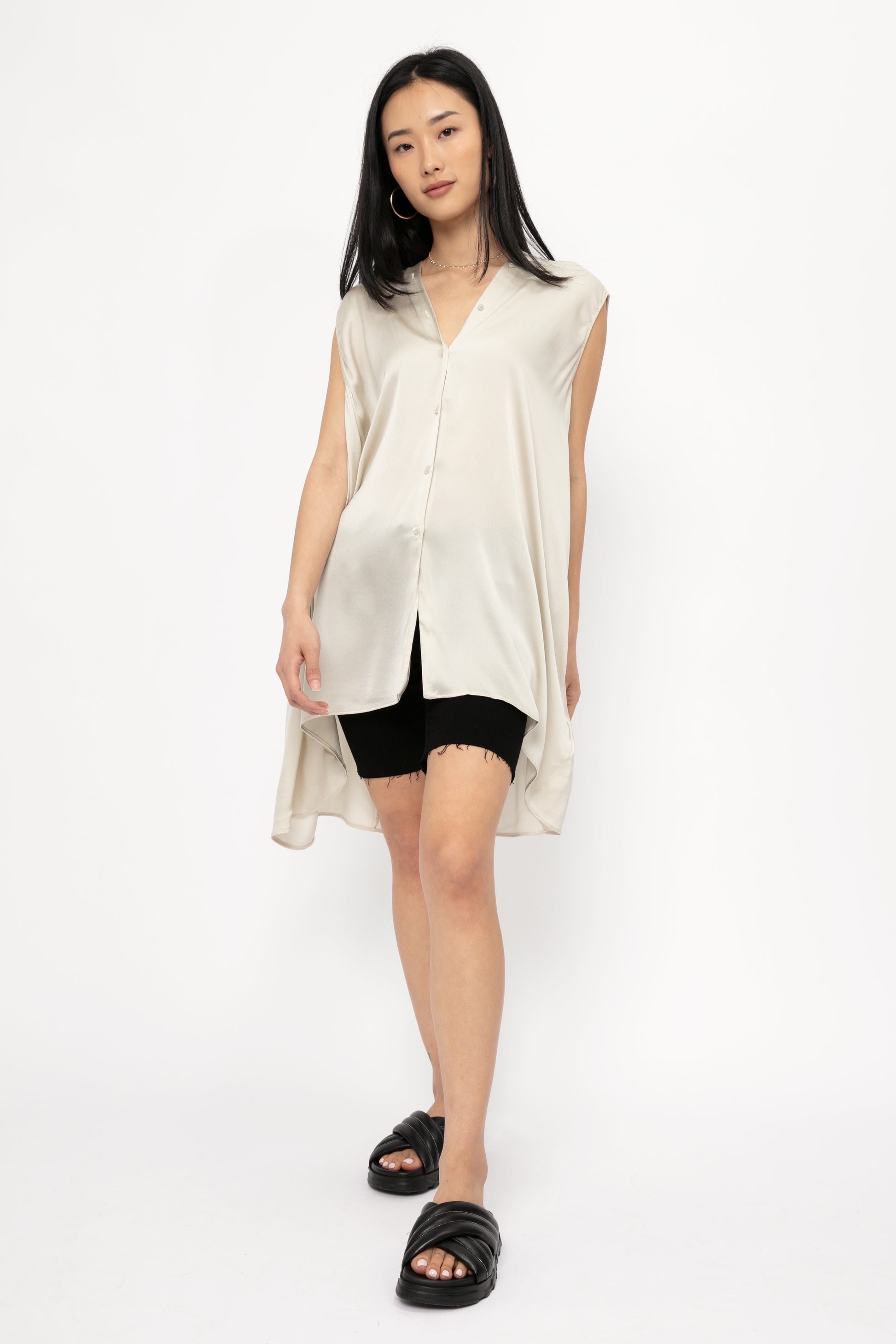 TANDEM Silk Tunic Top in Sand