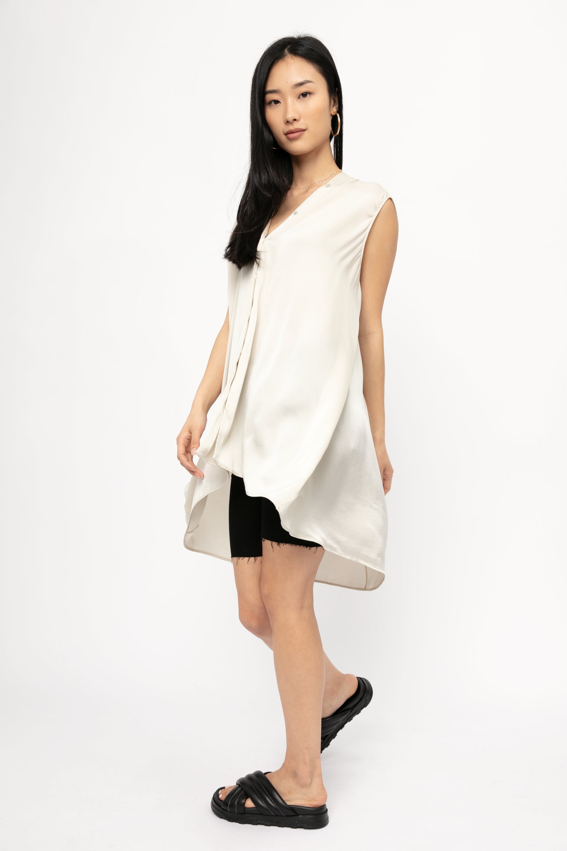 TANDEM Silk Tunic Top in Sand