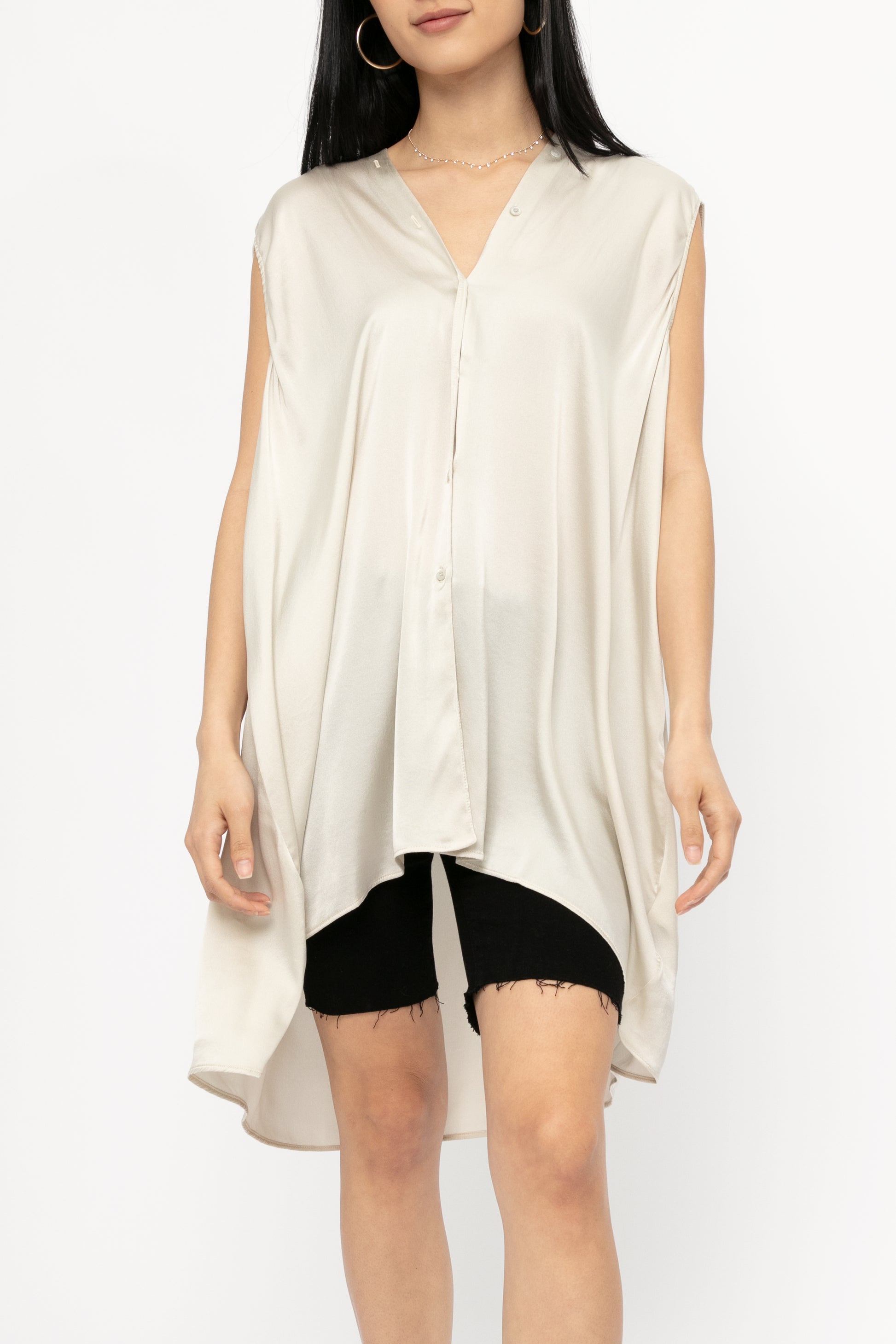 TANDEM Silk Tunic Top in Sand