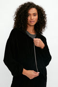 TANDEM Zip Up Hooded Jacket in Black