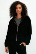 TANDEM Zip Up Hooded Jacket in Black