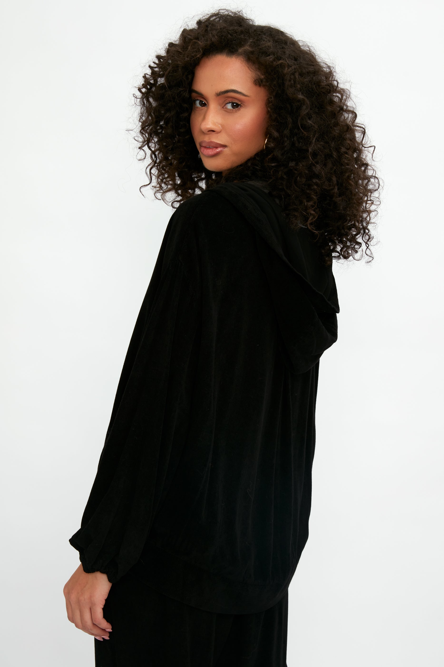 TANDEM Zip Up Hooded Jacket in Black