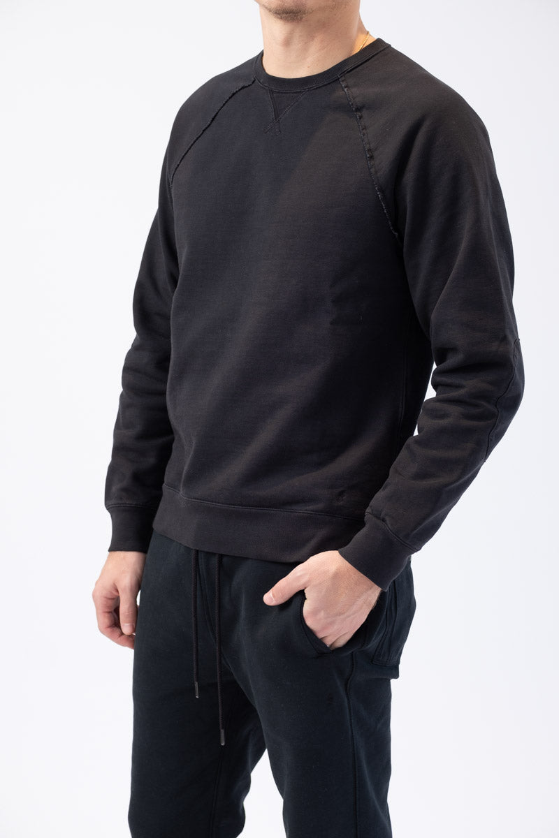 FRAME Long Sleeve Raw Edge Service Crew in Faded Noir