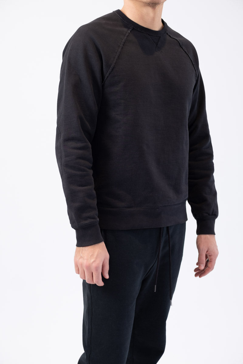 FRAME Long Sleeve Raw Edge Service Crew in Faded Noir