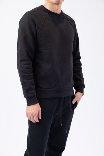 FRAME Long Sleeve Raw Edge Service Crew in Faded Noir