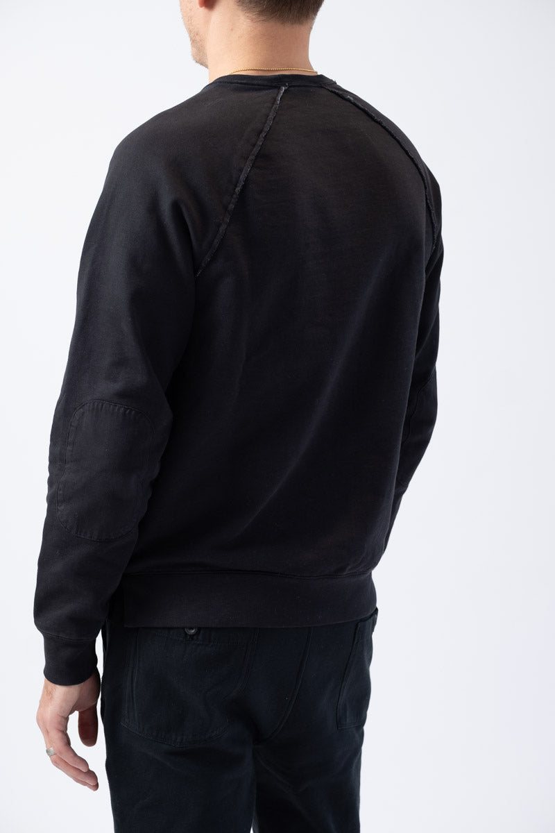 FRAME Long Sleeve Raw Edge Service Crew in Faded Noir