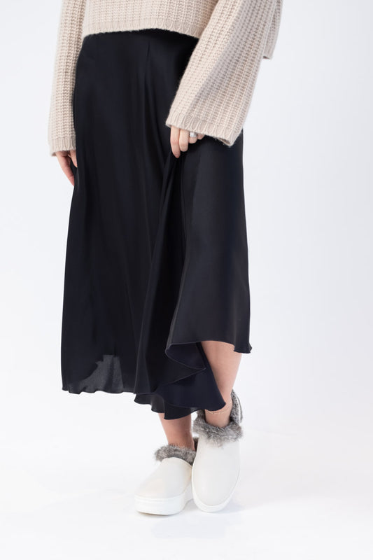 Roberto Collina Long Woven Skirt in Dark Navy
