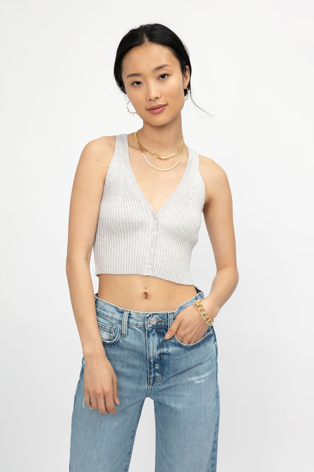 THE RANGE Blended Knit Cropped Tank in Ash