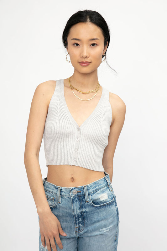 THE RANGE Blended Knit Cropped Tank in Ash