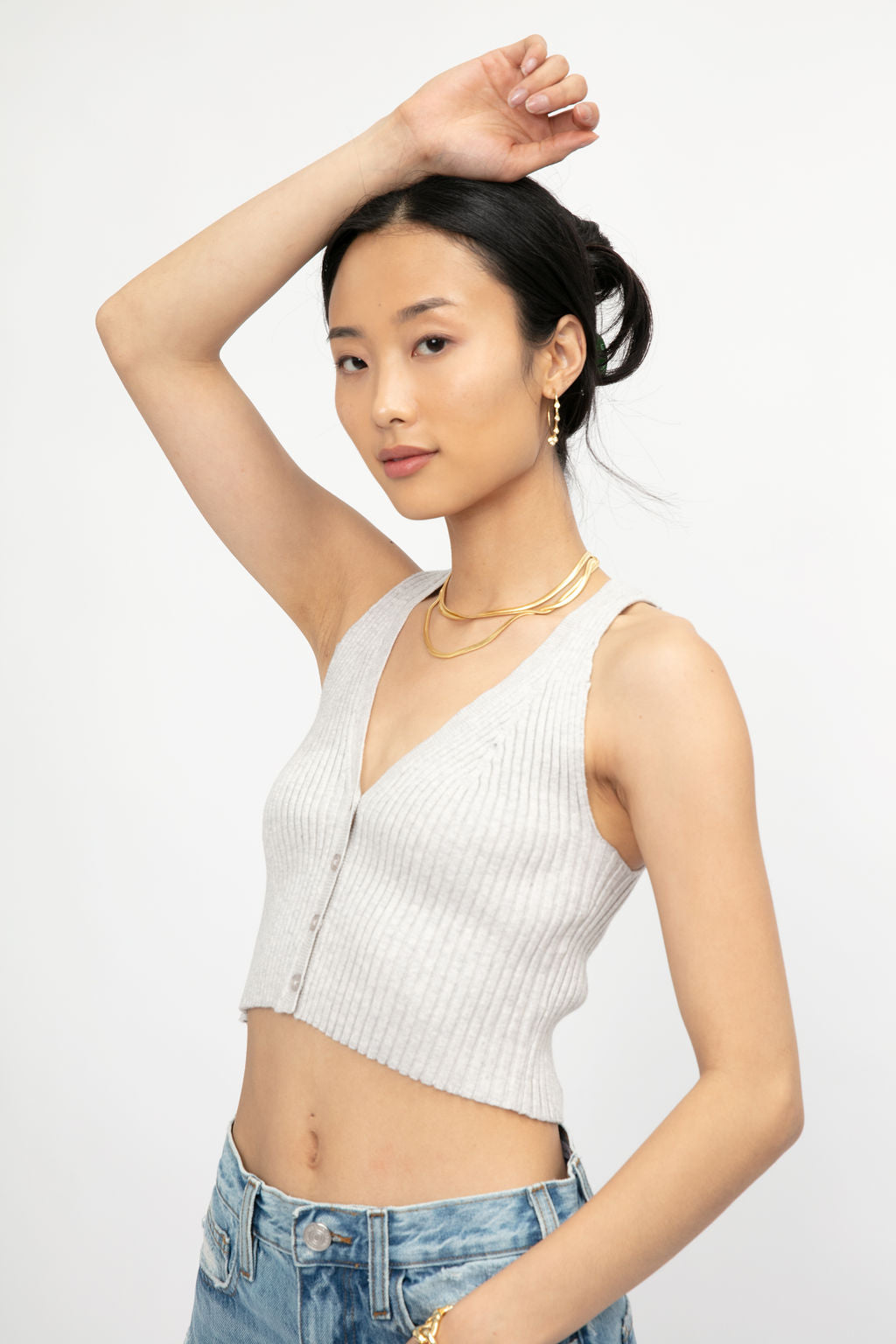 THE RANGE Blended Knit Cropped Tank in Ash