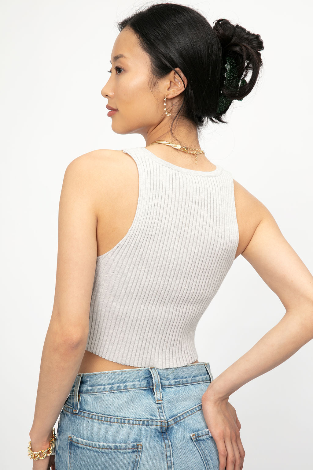 THE RANGE Blended Knit Cropped Tank in Ash