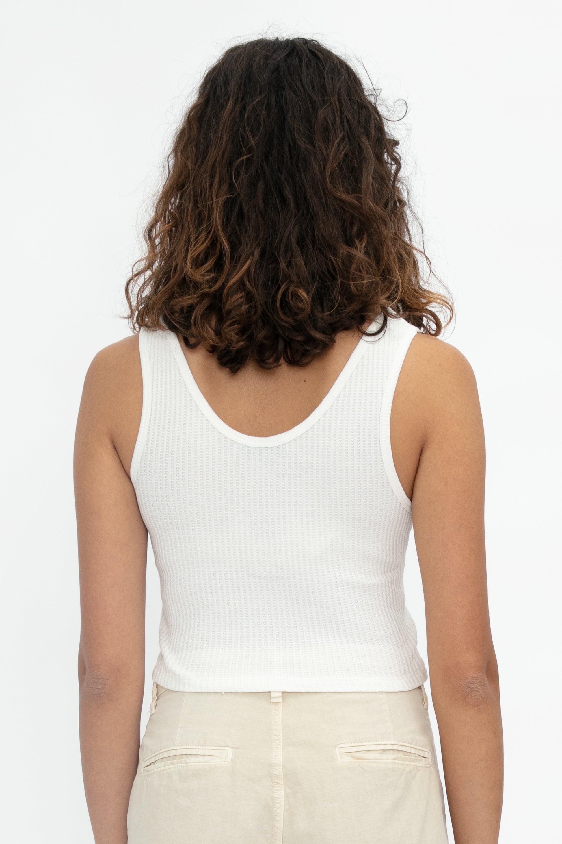 THE RANGE Crop Button Tank in Shell