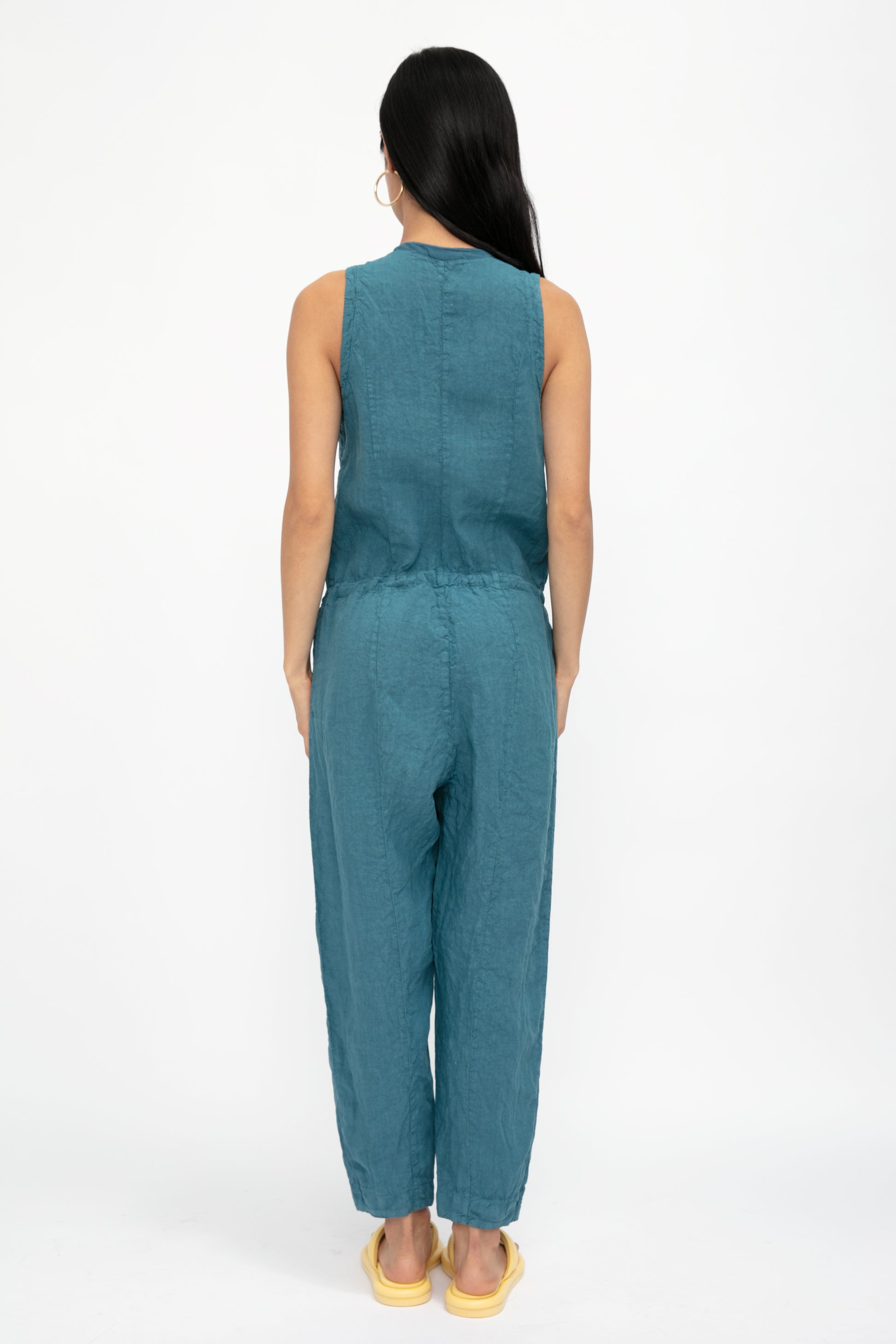 TRANSIT Linen Button Down Jumpsuit in Octanium