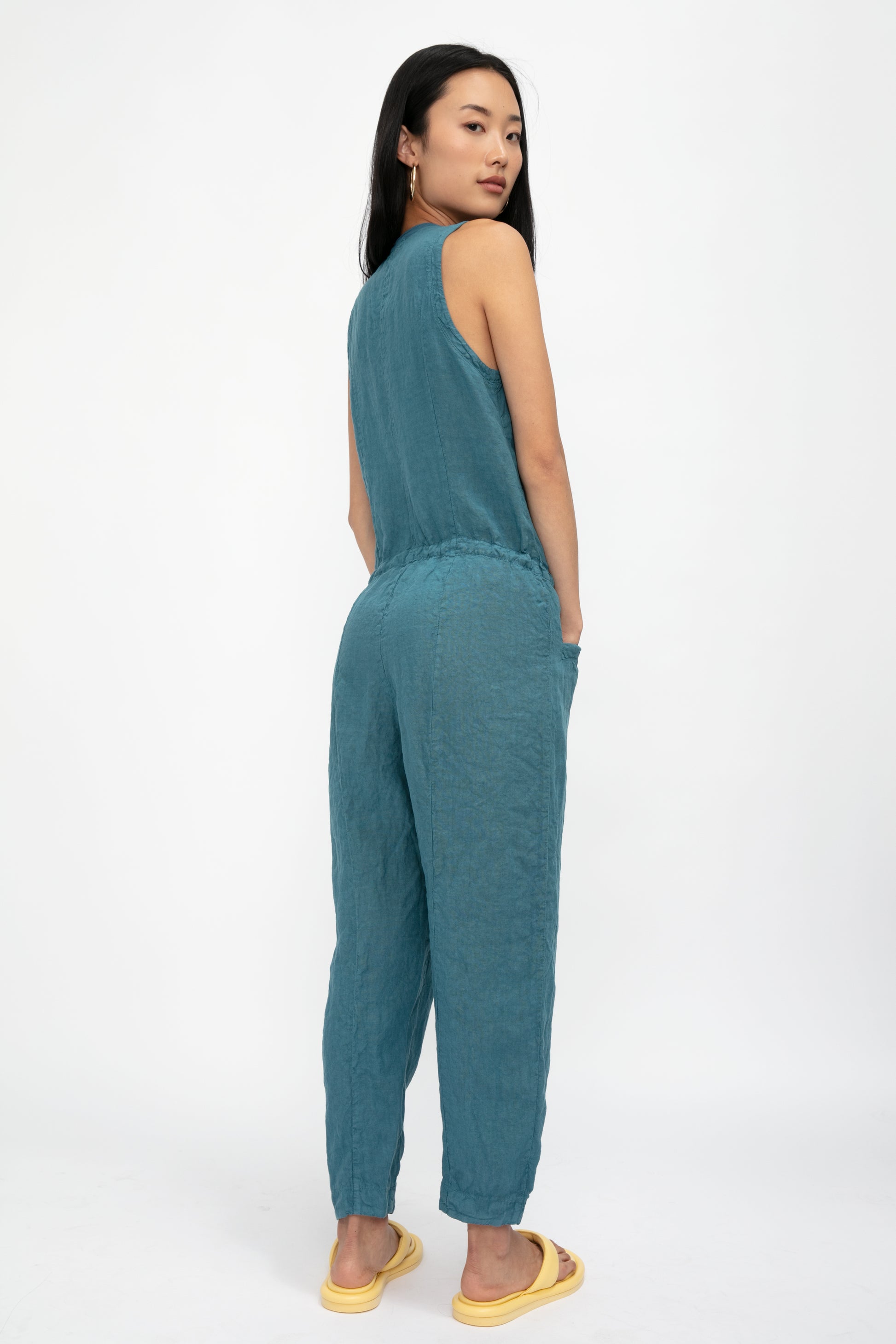 TRANSIT Linen Button Down Jumpsuit in Octanium