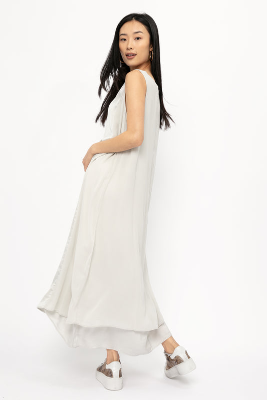 TRANSIT Long Silk Dress in Light Grey