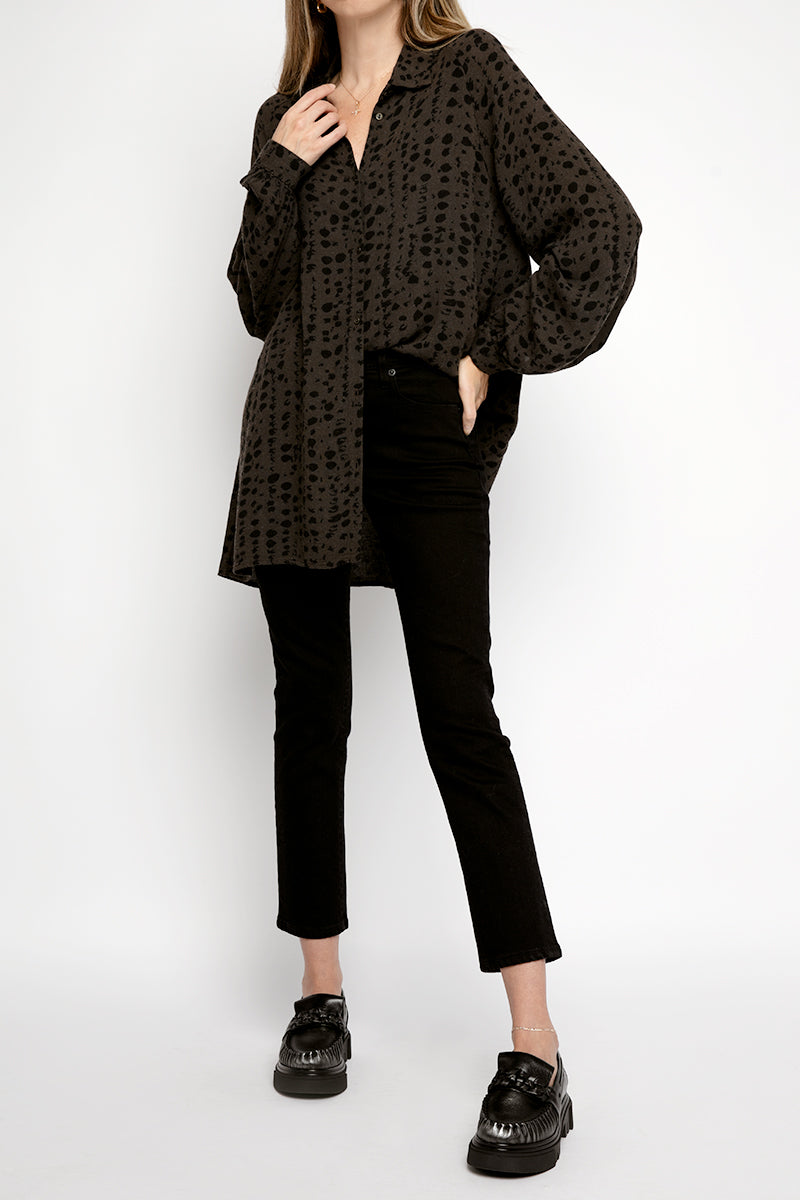 TRANSIT Oversized Button Down Shirt in Brown Multi