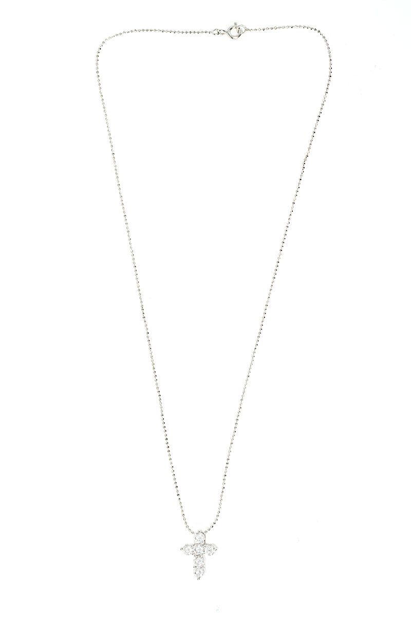 VELINA 925 Silver Diamond Cut Chain Necklace with Crystal Cross Pendant
