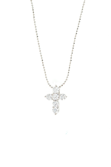 VELINA 925 Silver Diamond Cut Chain Necklace with Crystal Cross Pendant