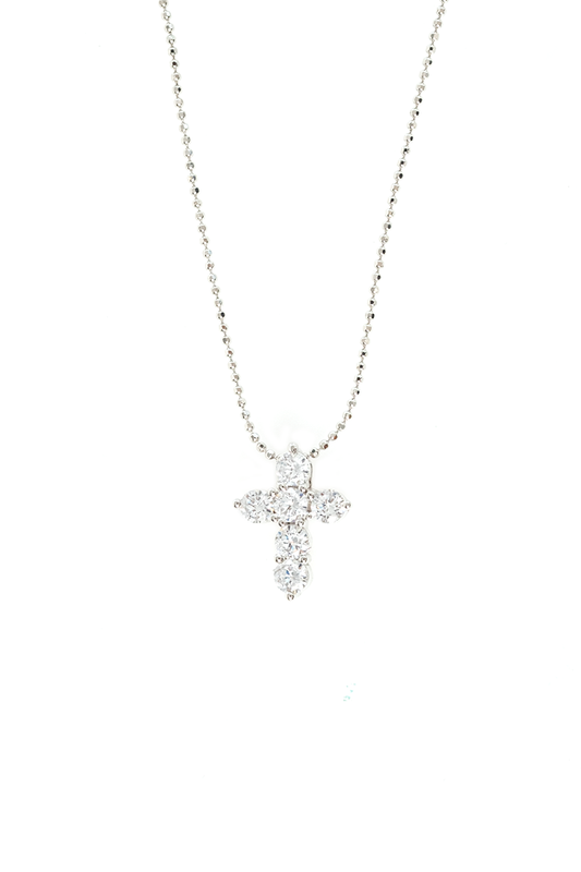 VELINA 925 Silver Diamond Cut Chain Necklace with Crystal Cross Pendant