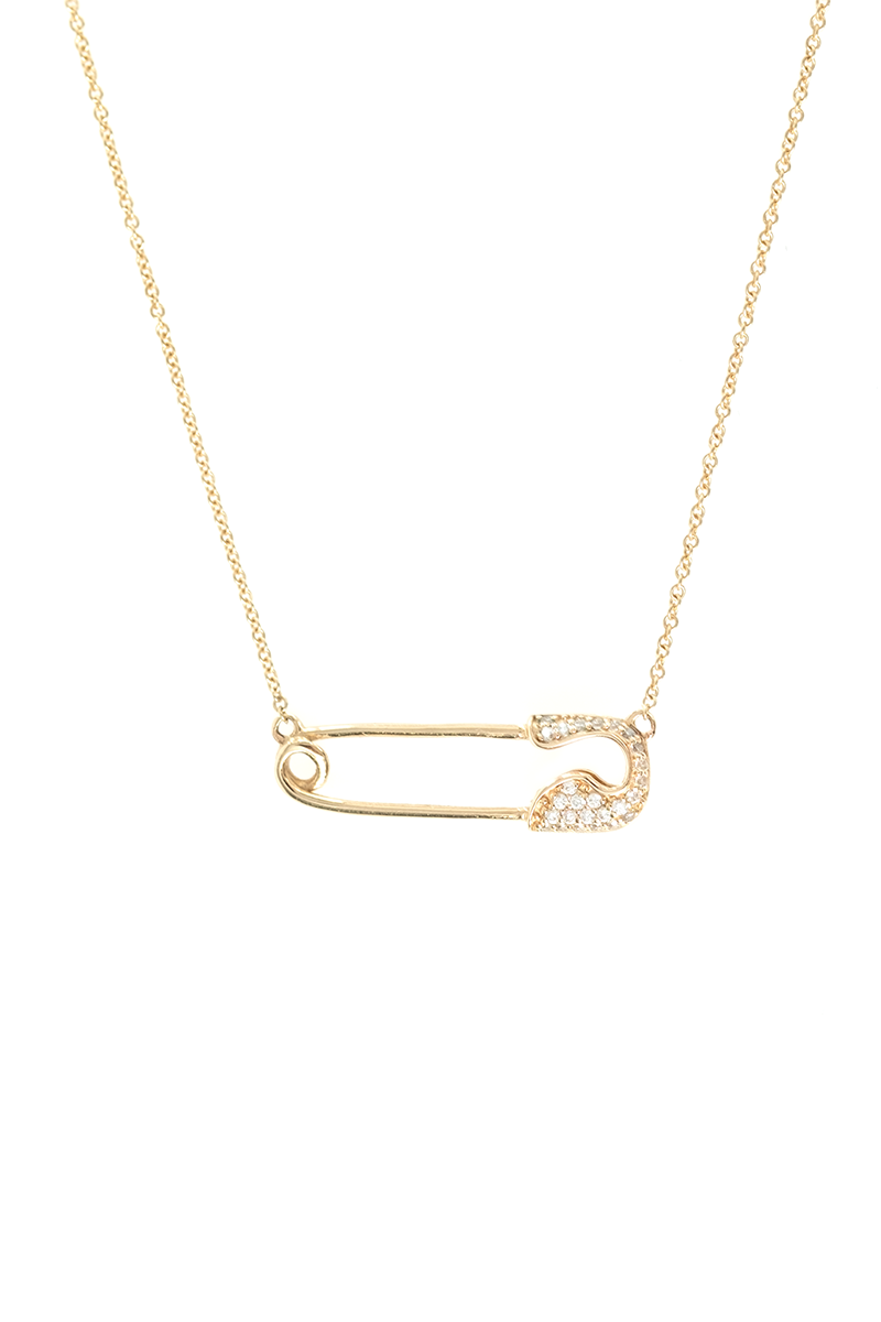 Yellow Gold Crystal Safety Pin Necklace