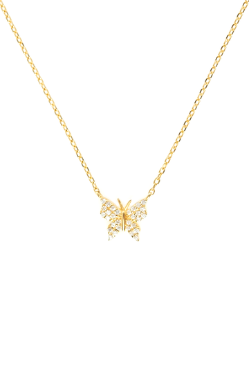 VELINA 925 Yellow Gold Filled CZ Crystal Pavé Butterfly Necklace