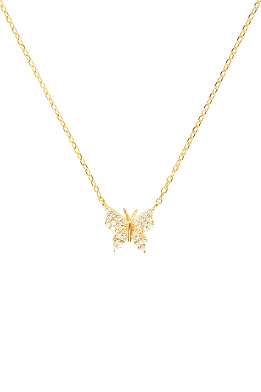 VELINA 925 Yellow Gold Filled CZ Crystal Pavé Butterfly Necklace
